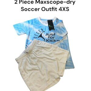 2 Piece CO+ Tech SZ 4XS Boy’s Soccer Set  Blue White Shirt Short Just For Kicks​